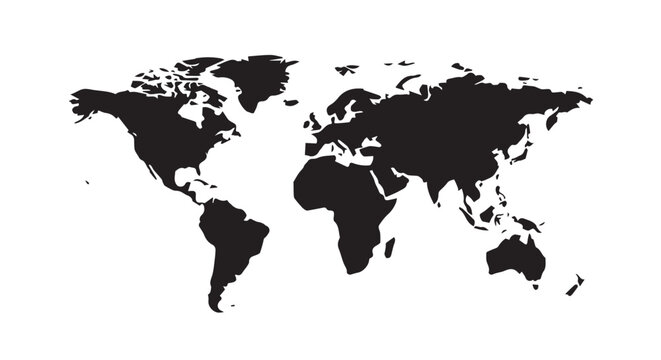 World map silhouette isolated on a clean white background.