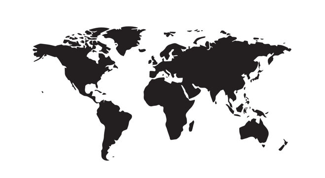 Black world map silhouette on a clean white background.