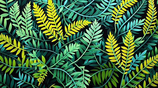 Digital vintage gouache art ferns pattern abstract background