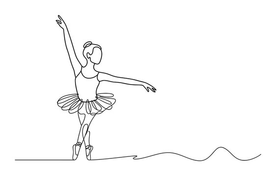 Continuous single line drawing of a graceful ballerina dancing in a tutu