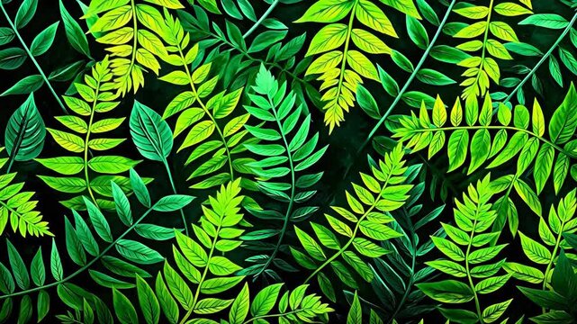 Digital vintage gouache art ferns pattern abstract background