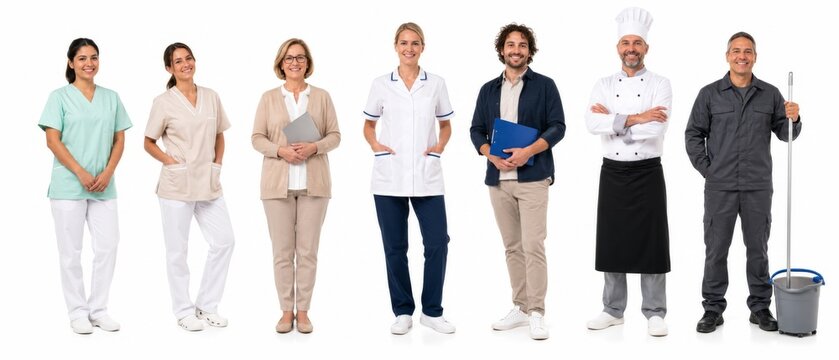 Multidisciplinary Rehabilitation Team Holding Therapy Equipment on White Background