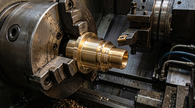 Cnc lathe machine machining brass metal part with metal component precision