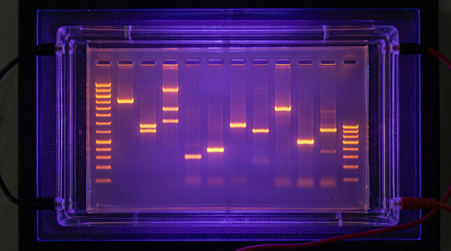 Gel electrophoresis dna analysis under ultraviolet transilluminator