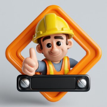 Orange Framed Cartoon Builder Character
