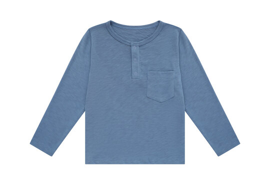Blue longsleeve henley shirt with pocket isolated on transparent background