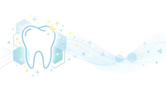Watercolor Tooth Illustration with Sparkles and Brush Strokes.