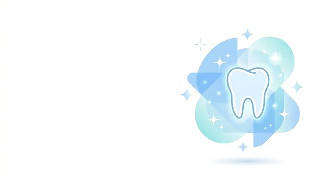 White Tooth Icon on Abstract Watercolor Background.