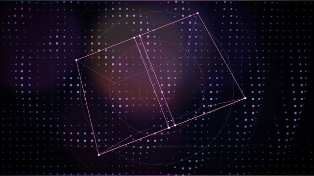 Wireframe Tesseract Hypercube Rotating In Digital Radar Space