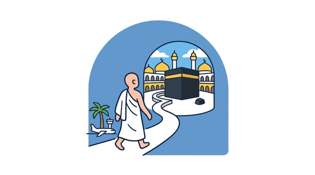 Muslim pilgrim traveling to mecca for hajj pilgrimage