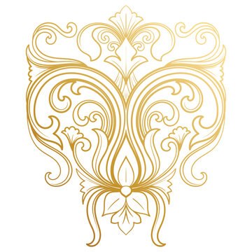 Baroque black lines, gold decorative elements.