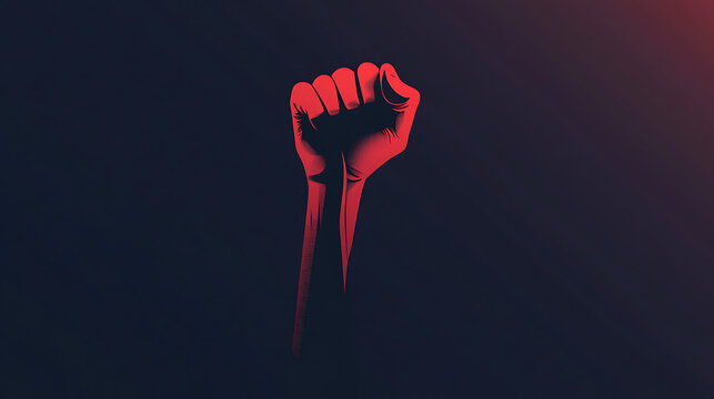 Powerful Red Raised Fist Silhouette With Copy Space For Social Justice And Labor Union Strike Poster