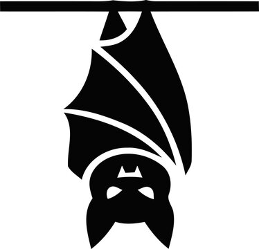 Black bat hanging upside down from a branch icon isolated on transparent background