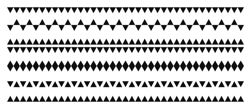 Black geometric triangle and diamond pattern borders set on a transparent background