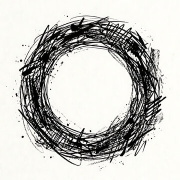 Circular scribble drawing frame with grungy texture scribble abstract handmade circular minimalist backdrop roughness
