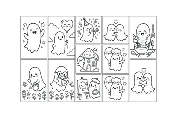 Fototapeta premium Collection of decorative sticker icons featuring cute people characters friendship illustration