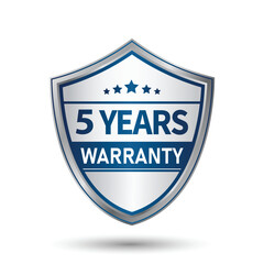 Naklejka premium 5 years warranty shield label icon badge design. blue and silver color. vector illustration