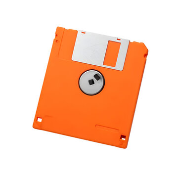 Vintage Orange 3.5 Inch Floppy Disk Isolated on Transparent Background Retro Computer Data Storage Media