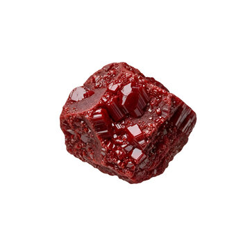 Raw Red Cinnabar Mineral Crystal Macro Photography Isolated on Pure Transparent Background for Geology