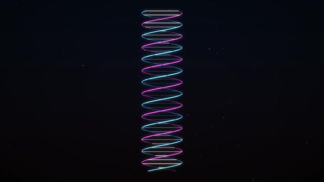 Rotating DNA Double Helix with Glowing Base Pairs &ndash; Bioluminescent Genetic Code Animation 4K Seamless Loop