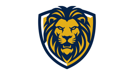 Golden lion head emblem inside blue shield. © agus