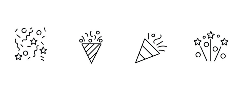 Party celebration confetti and popper vector icon set with celebration confetti festival birthday