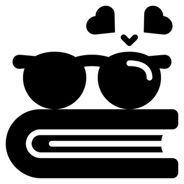 glasses book stack love knowledge solid glyph icon