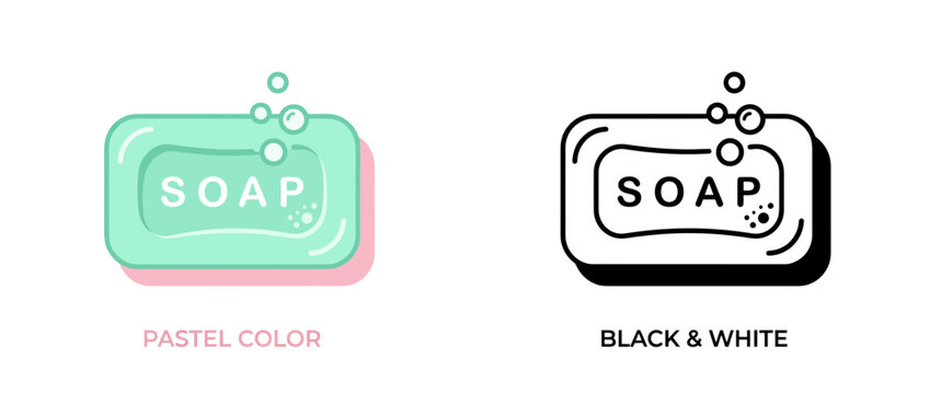 Soap Bar Icon with Bubbles, Pastel and Black and White