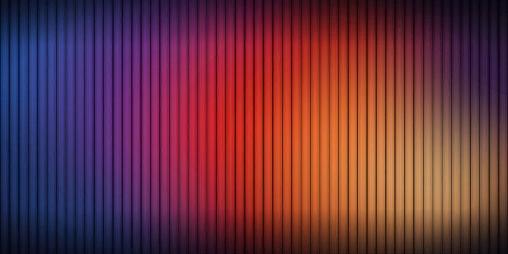 Abstract dark background with vertical stripe lines and colorful blue red orange gradient glow. Modern futuristic technology banner backdrop vector template.