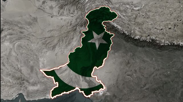 Pakistan Map Animation, Pakistan Flag Country Reveal, Pakistan Map Outline Highlight, Geographic Map Background