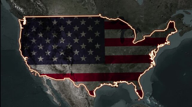 United States Map Animation, USA Flag Country Reveal, American Map Outline Highlight, Geographic Map Background
