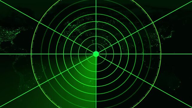 Abstract radar screen digital interface. Futuristic radar screen interface with cyan digital grid and scanning beam. Radar screen showing scan results, multiple targets detected 4K video animation.