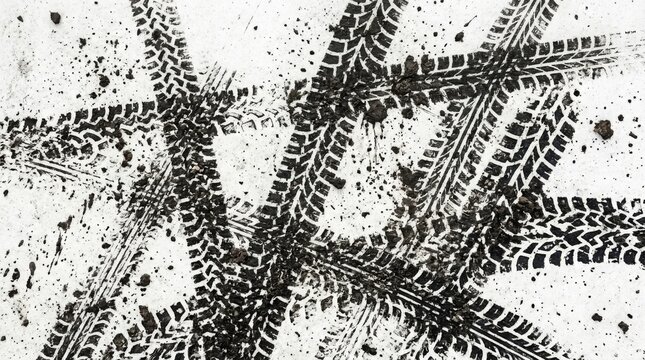 Tire tracks in mud on a dirt road. Off-road vehicle tread marks on a wet ground surface.