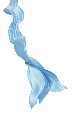 Light blue sheer fabric flowing in the wind isolated on transparent background with copy space 3D render