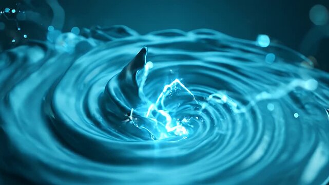 Teal Abstract Fluid Motion Vortex - A mesmerizing close-up of teal liquid forming an elegant, smooth vortex with bright highlights, showcasing fluidity and dynamic motion.