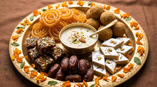 A beautiful platter of traditional indian sweets for the eid milad un nabi festival celebration in india