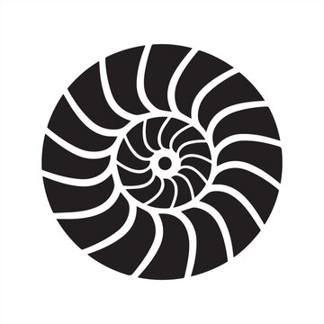 Ammonite fossil spiral shell abstract logo black silhouette svg vector