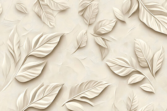 Elegant Beige Leaf Pattern Background With Natural Texture.