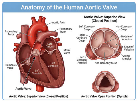 Human aortic valve anatomy diagram illustration