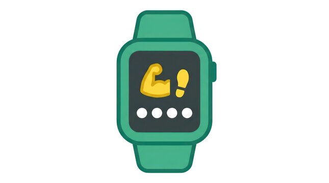 Green smartwatch icon with fitness tracking symbols