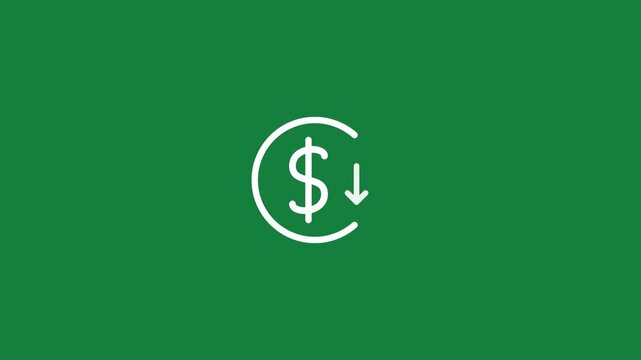 Dollar sign icon with downward arrow on green background. 4K Video