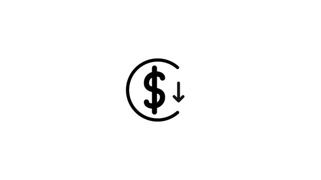 Dollar sign icon with downward arrow on white background. 4K Video