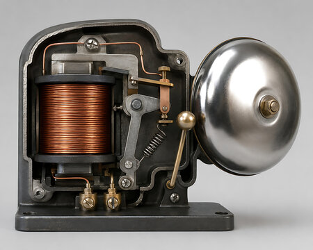 Vintage Electric Bell Mechanism With Copper Coil | Electromagnetic Doorbell Cutaway Model | Antique Electrical Engineering Device