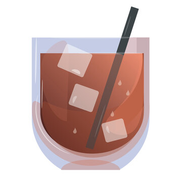 Glass of iced coffee with ice cubes and straw vector illustration