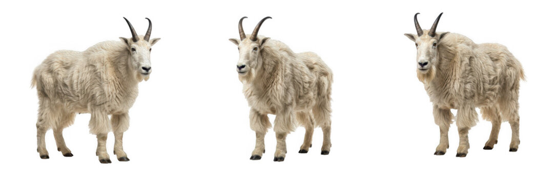 Mountain Goat Set Isolated on White Background PNG, Rocky Mountain Goat Clipart Collection, White Fur Wild Animal Graphic Element for Wildlife Conservation Design, Outdoor Posters, Educational Project