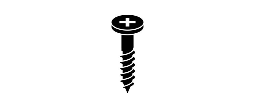 Black Screw Icon on White Background
