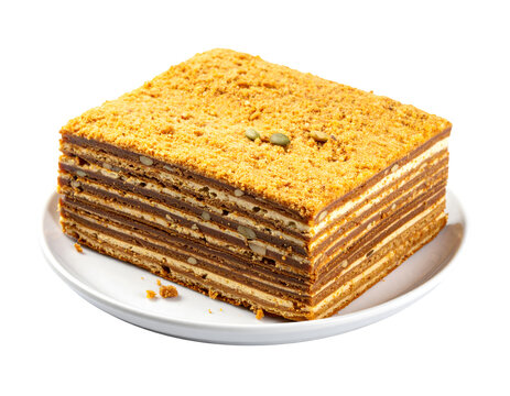 Lapis Legit, Thousand-layer cake on plate. isolated on transparent png