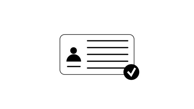 Identification card with chick mark manager check list id card animation on white screen.Abstract Personal data check with chick icon animation.