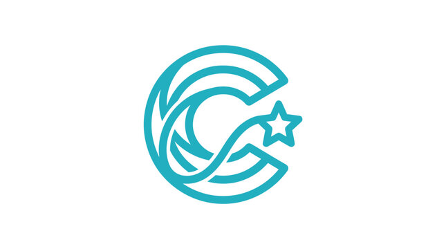 Abstract Letter C Monogram Logo With A Star On White Background