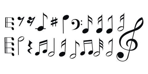 Music notes icons set. Musical notes in various shapes. Music elements, vector set. © skilleddesigner90